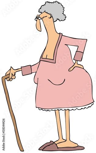 Illustration Of An Old Lady With A Cane And A Sore Back Kaufen Sie