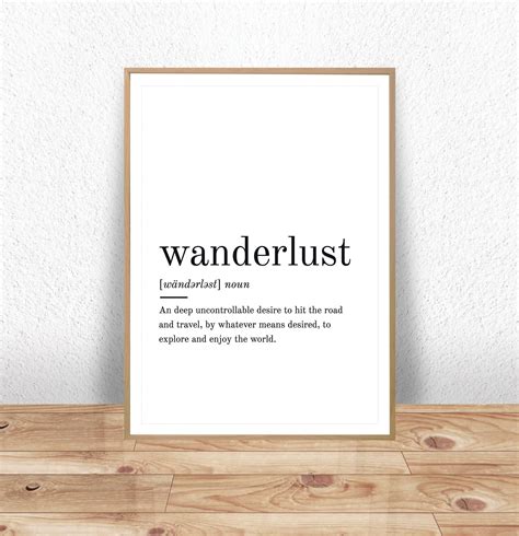 Wanderlust Definition Wanderlust Print Printable Wall Art