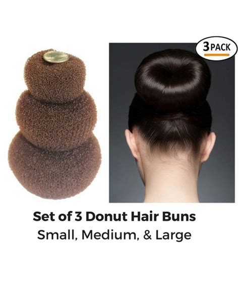 3 Piece Donut Hair Bun Maker 1 Small 1 Medium 1 Large Brown