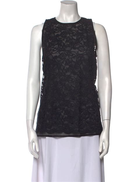 Emanuel Ungaro Lace Pattern Crew Neck Top Black Tops Clothing