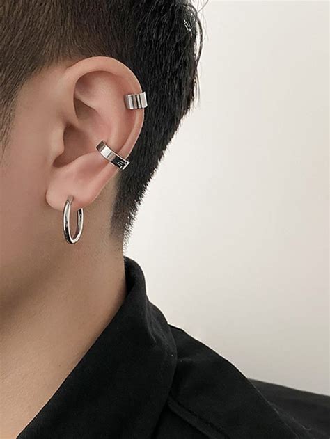 Silver Fashionable Stainless Steel Ear Cuff Embellished Jewelry Guys