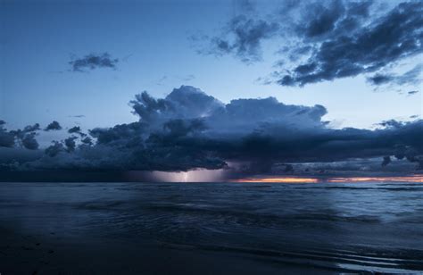 Sea Clouds Lightning The Storm Night Twilight Sky Hd Wallpaper