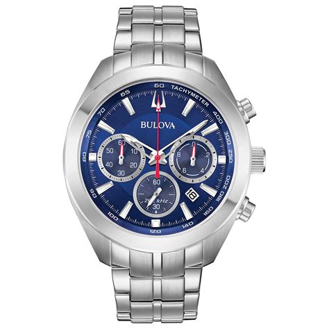bulova men s 96b285 classic chrono blue dial stainless bracelet watch silvertone overstock
