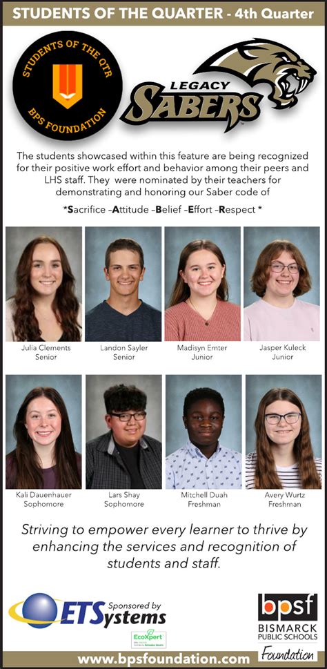 Legacy High School Announces Their Students Of The Quarter For Q4