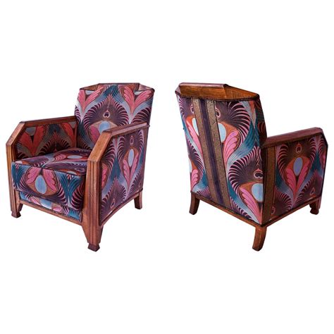 Pair Of French Late Art Deco Mahogany Bergeres Club Chairs Maurice