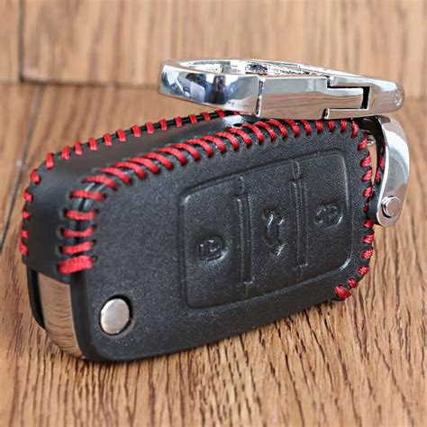 3 Btns Pu Leather Car Flip Remote Key Fob Case Cover Keychain Key Ring