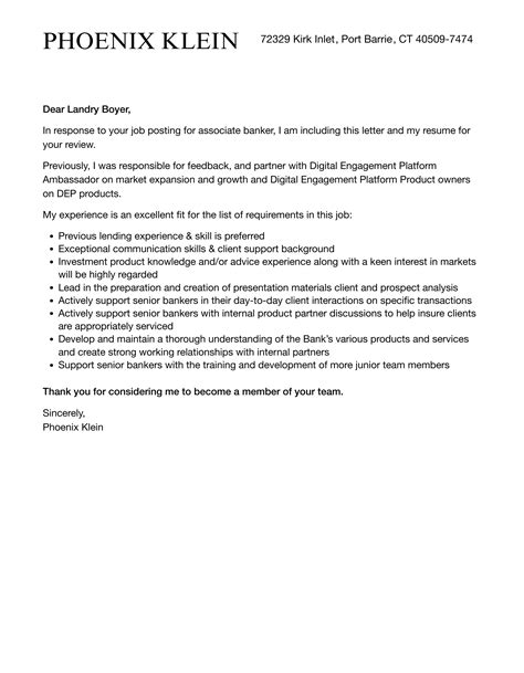 Associate Banker Cover Letter Velvet Jobs