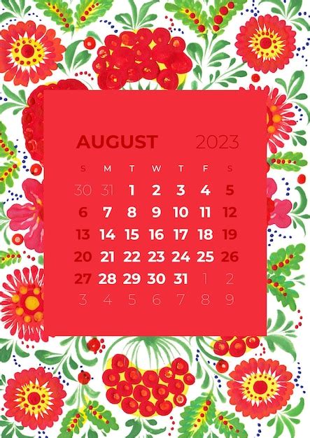 Ilustración De Calendario Mensual De 2023 Años De Flores Y Hojas Flor