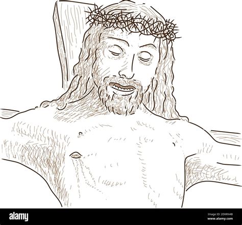 Rostro De Jesucristo Crucificado En La Cruz Ilustración Vectorial
