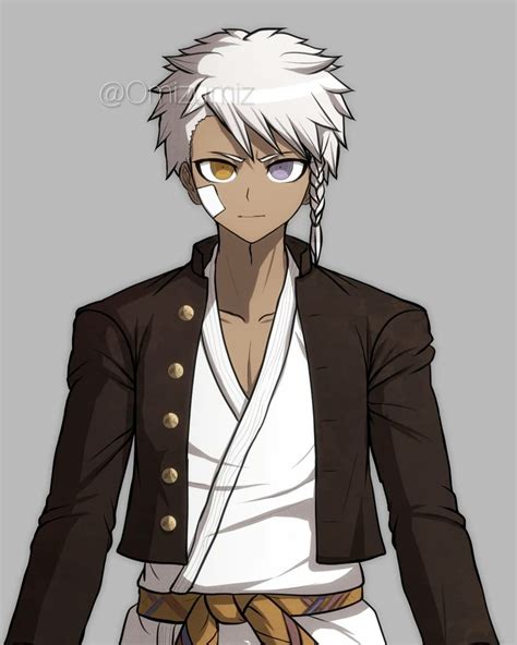 An Anime Character With White Hair Wearing A Black Jacket And Brown