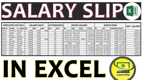 Salary Slip In Excel With Formula Salary Sheet In Excel Employee