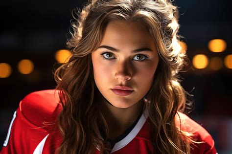 Premium Ai Image Portrait Of A Beautiful Hockey Player Girl In A