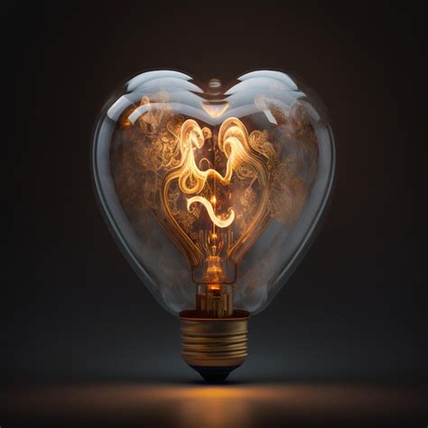 Premium Ai Image Heart Shaped Lamp Bulb With Flame