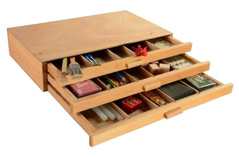 3 Drawer Wood Art Box For Paints Charcoal And Drawing