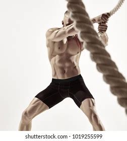 Muscular Man Working Out Heavy Ropes Stock Photo Edit Now