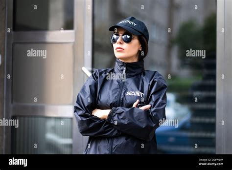 Security Guard Officer In Uniform Guard Service Woman Standing Stock