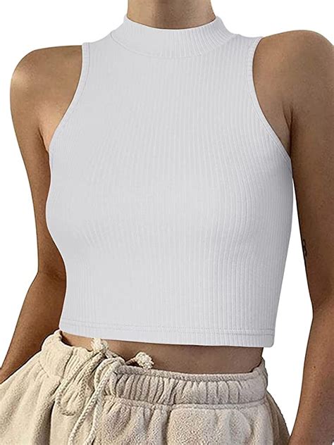 Womens Casual Fitted Sleeveless Blouse Mock Turtleneck Knit Ribbed