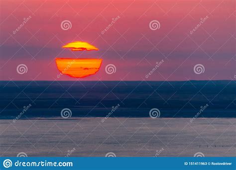 Beautiful Bright Red Sunset Over The Lake Stock Image Image Of Wave