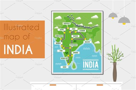 Illustrated Map Of India Education Illustrations ~ Creative Market