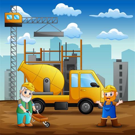 Construction Worker At Construction Site Background Stock Vector
