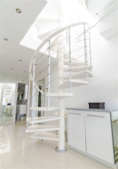 White Spiral Staircase Inside A Home Stock Photo Image Of Display