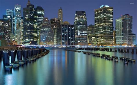 Chicago City Lights Reflecting In The Water Wallpaper World