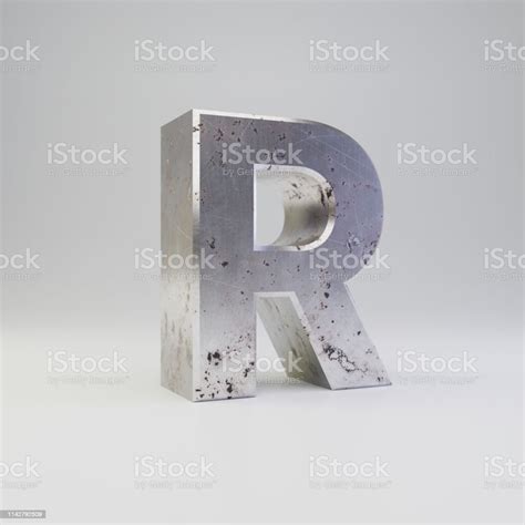 Metal Letter R Uppercase 3d Render Scratched Rusty Metal Font Isolated