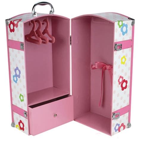 sophia s 18 inch doll trunk and 3 hangers fits american girl doll bed rooms and more doll furniture