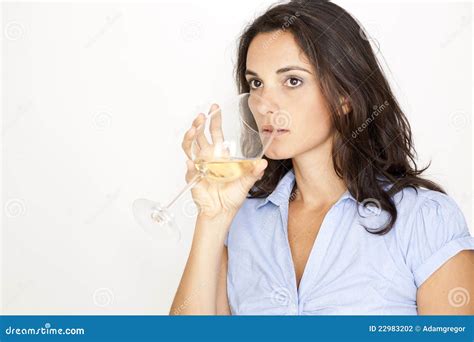 Woman Drinking A Glass Of White Wine Stock Photo Image Of Alcohol