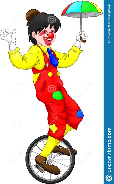 Cartoon Clown Riding One Wheel Bike Stock Vector Illustration Of