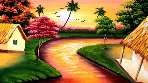 Indian Village Scenery Drawing Painting Painting Village And Nature