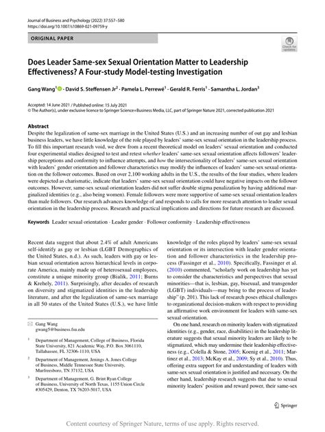 Does Leader Same Sex Sexual Orientation Matter To Leadership