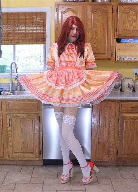 ohmichelleoh on twitter pretty new orange satin and gingham maid dress so sissy and sexy