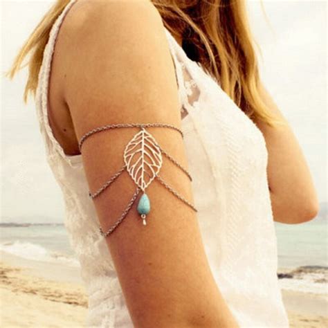 Pameng Leaves Charm Arm Slave Harness Chain Upper Cuff Armband Armlet