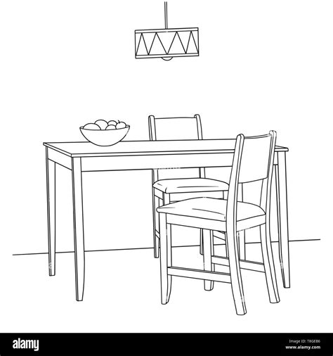 Part Of The Dining Room Table And Chairs Hand Drawn Sketch Vector