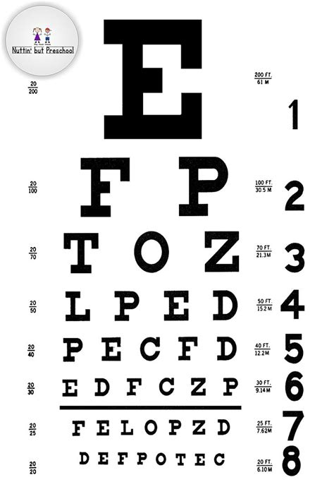 Eye Doctor Eye Chart For House Corner Preschool Printable 85 X 11