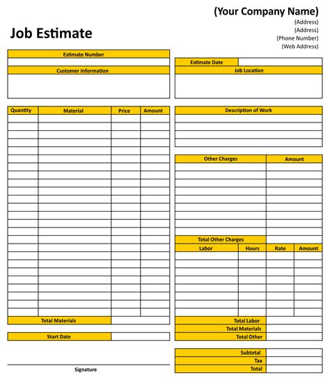 8 Best Images Of Printable Estimate Templates Free Job Estimate Form