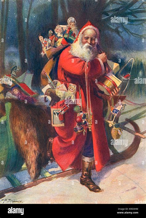 Father Christmas Dismounts From His Sleigh Laden With Toys For Good