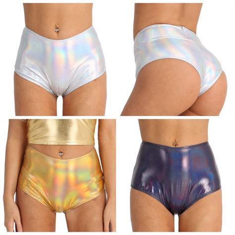 ️ women shiny metallic high waisted booty shorts zipper panties rave dance bottoms 🔥 купить