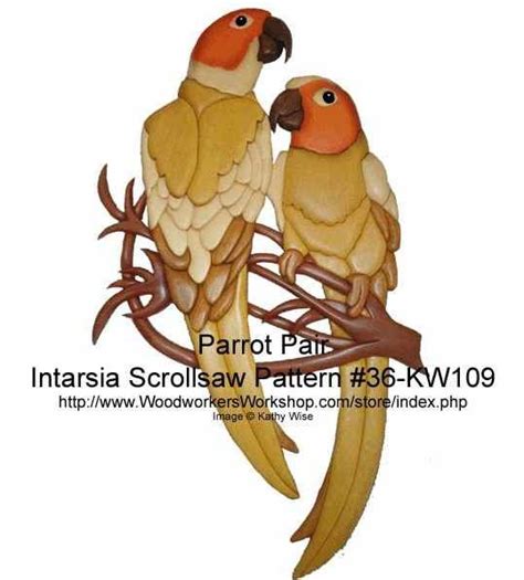 36 Kw109 Parrot Pair Intarsia Woodworking Pattern Intarsia