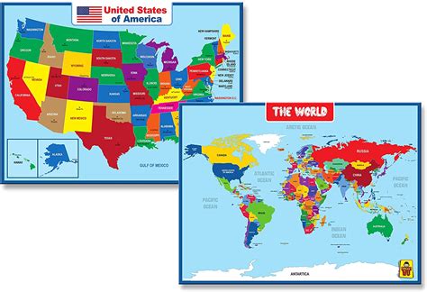 World Mapunited State Wall Chart Poster For Kids Aquazastore
