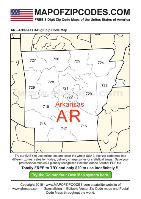 Ar Arkansas 3 Digit Zip Code Map Usa Zipcode Maps 3