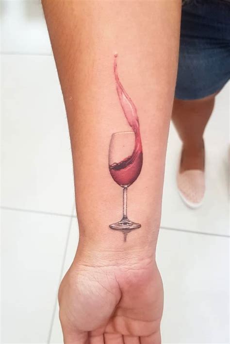 See more ideas about wine tattoo, wine, wine glass tattoo. Glass of wine tattoo on forearm - Tattoo Designs for Women