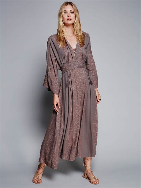 Modern Kimono Dress Kimono Style Maxi Dress Featuring A Dotted Print