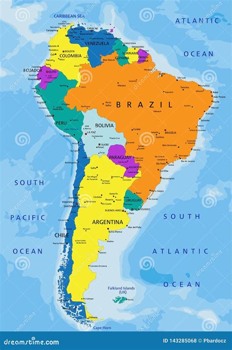 Colorful South America Political Map With Clearly Labeled Separated Layers Vector Illustration