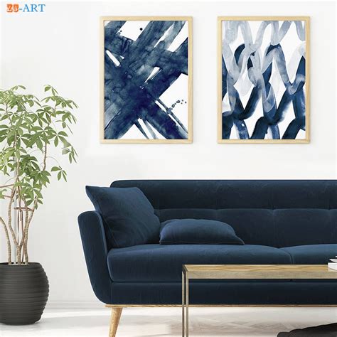 Abstract Painting Navy Blue Watercolour Wall Art Print Brush Stroke