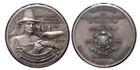 Us Official State Of Connecticut Silver Medal Commemorating The