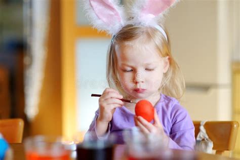 Adorable Little Girl Painting Colorful Easter Eggs Stock Image Image