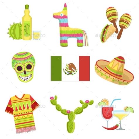 Mexican National Symbols Set Of Items Isolated Objects Representing