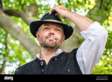 Portrait Of Happy Man With Traditional Bavarian Costume Stock Photo Alamy